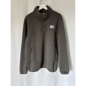 The North Face Mens Pullover XL Green Mock Neck Pockets Sweatshirt Sherpa Lined